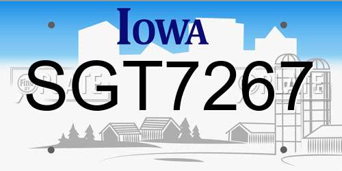 SGT7267 Iowa License Plate