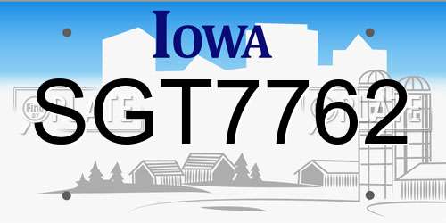 SGT7762 Iowa License Plate