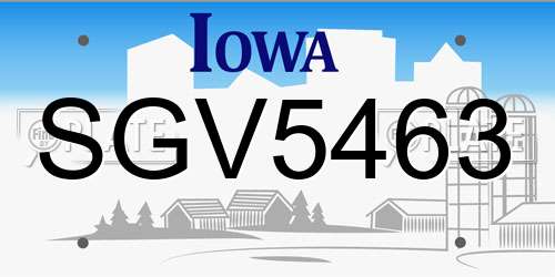 SGV5463 Iowa License Plate
