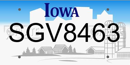 SGV8463 Iowa License Plate