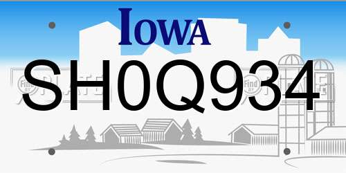 SH0Q934 Iowa License Plate