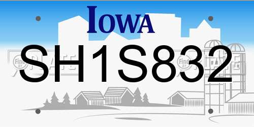 SH1S832 Iowa License Plate