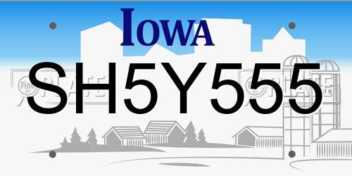 SH5Y555 Iowa License Plate