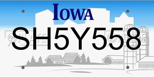 SH5Y558 Iowa License Plate