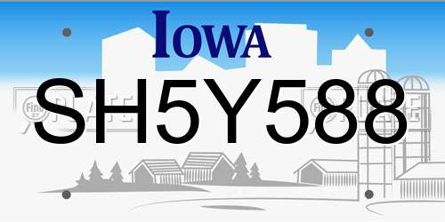SH5Y588 Iowa License Plate