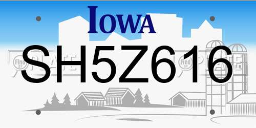 SH5Z616 Iowa License Plate