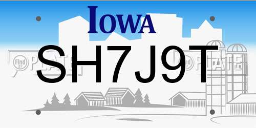 SH7J9T Iowa License Plate