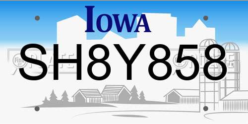 SH8Y858 Iowa License Plate