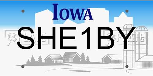 SHE1BY Iowa License Plate