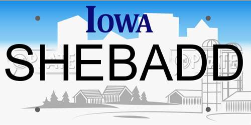 SHEBADD Iowa License Plate