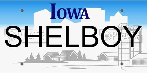 SHELBOY Iowa License Plate