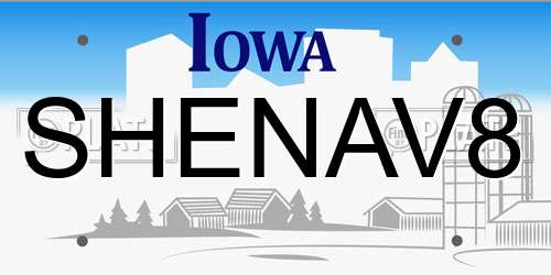 SHENAV8 Iowa License Plate