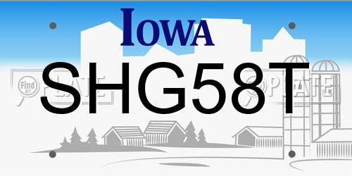 SHG58T Iowa License Plate