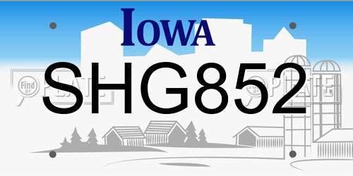 SHG852 Iowa License Plate