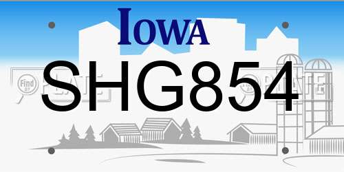 SHG854 Iowa License Plate