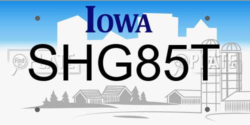 SHG85T Iowa License Plate