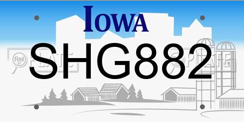 SHG882 Iowa License Plate