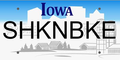 SHKNBKE Iowa License Plate