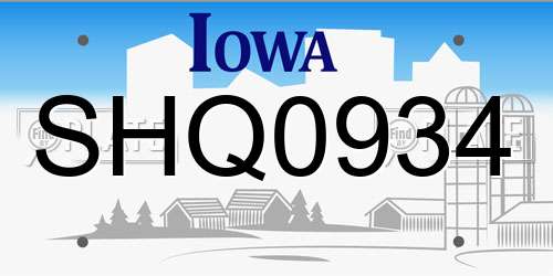 SHQ0934 Iowa License Plate