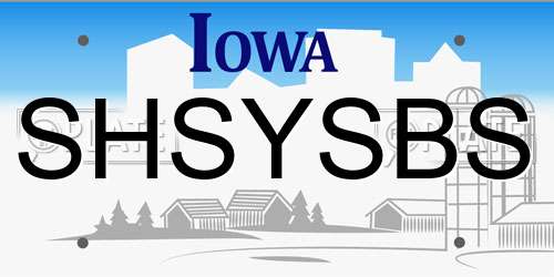 SHSYSBS Iowa License Plate
