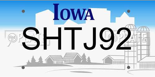 SHTJ92 Iowa License Plate