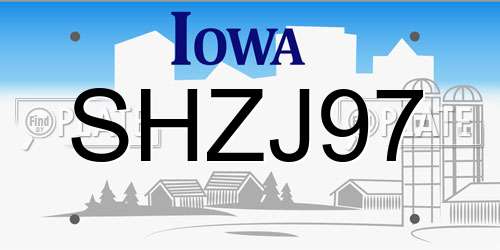 SHZJ97 Iowa License Plate