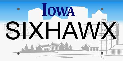 SIXHAWX Iowa License Plate