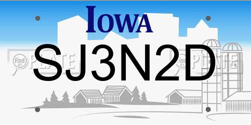 SJ3N2D Iowa License Plate