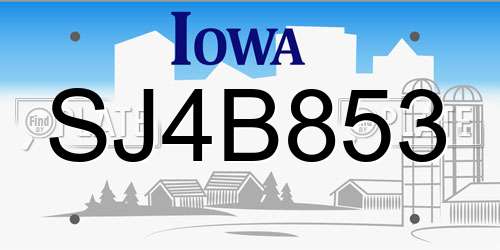 SJ4B853 Iowa License Plate