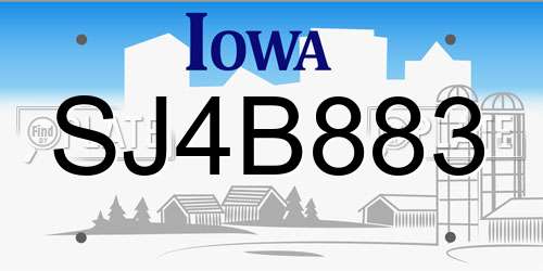 SJ4B883 Iowa License Plate