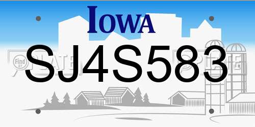 SJ4S583 Iowa License Plate