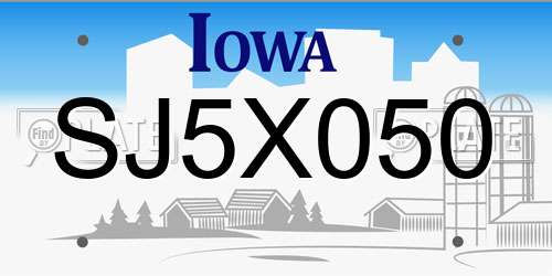 SJ5X050 Iowa License Plate