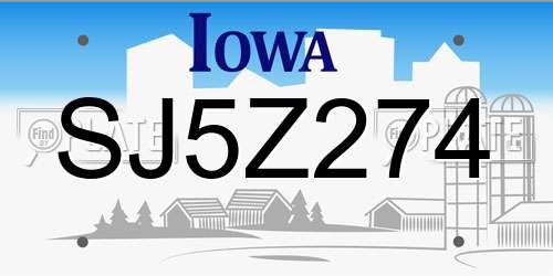 SJ5Z274 Iowa License Plate