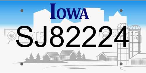 SJ82224 Iowa License Plate
