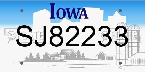SJ82233 Iowa License Plate