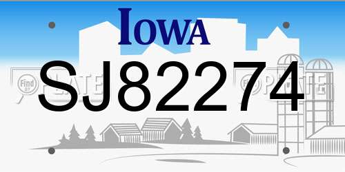 SJ82274 Iowa License Plate