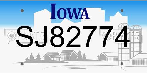 SJ82774 Iowa License Plate