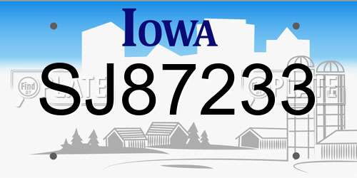 SJ87233 Iowa License Plate