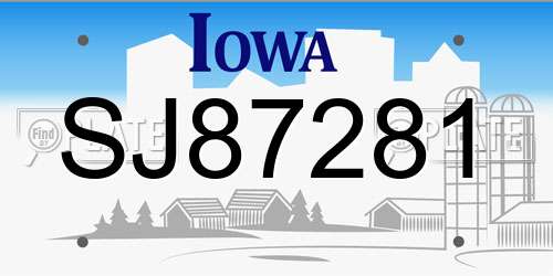 SJ87281 Iowa License Plate