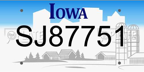 SJ87751 Iowa License Plate