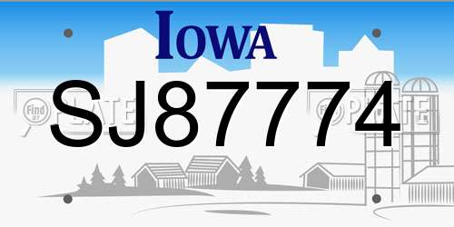 SJ87774 Iowa License Plate