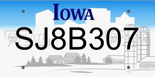SJ8B307 Iowa License Plate