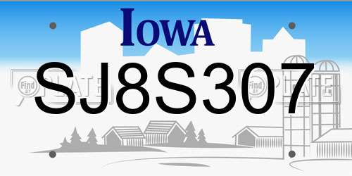 SJ8S307 Iowa License Plate