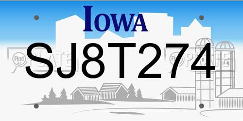 SJ8T274 Iowa License Plate