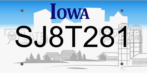 SJ8T281 Iowa License Plate