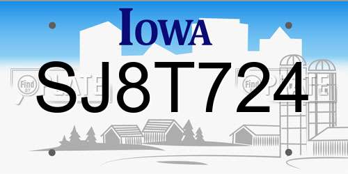 SJ8T724 Iowa License Plate