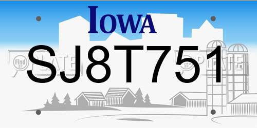SJ8T751 Iowa License Plate