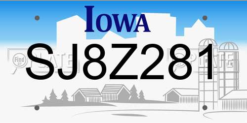 SJ8Z281 Iowa License Plate