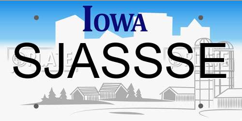SJASSSE Iowa License Plate
