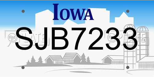 SJB7233 Iowa License Plate